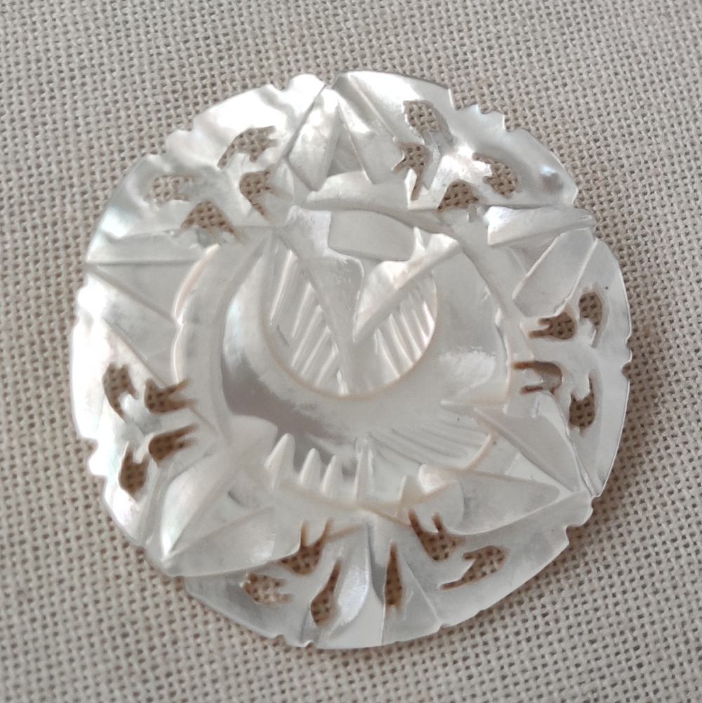 Vintage Bethlehem Star Hand Carved Mother of Pearl Pin
